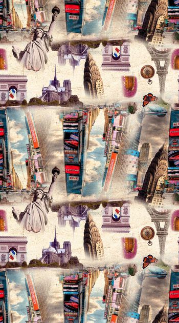 732318-宫廷风欧美建筑时尚女装连衣裙数码印