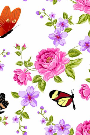 花朵、蝴蝶、印花华亿平台图片