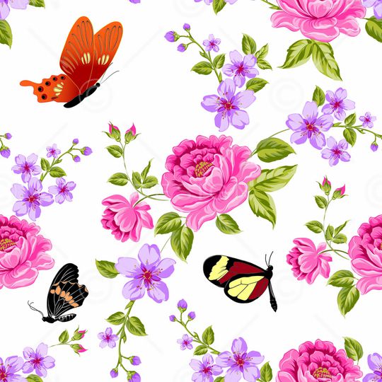 花朵、蝴蝶、印花华亿平台图片