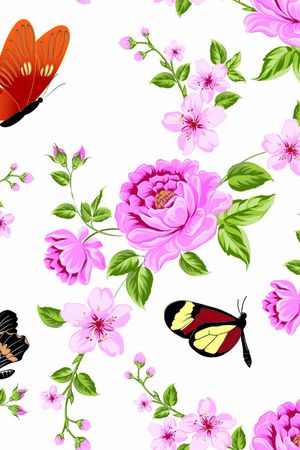 花朵、蝴蝶、印花华亿平台图片