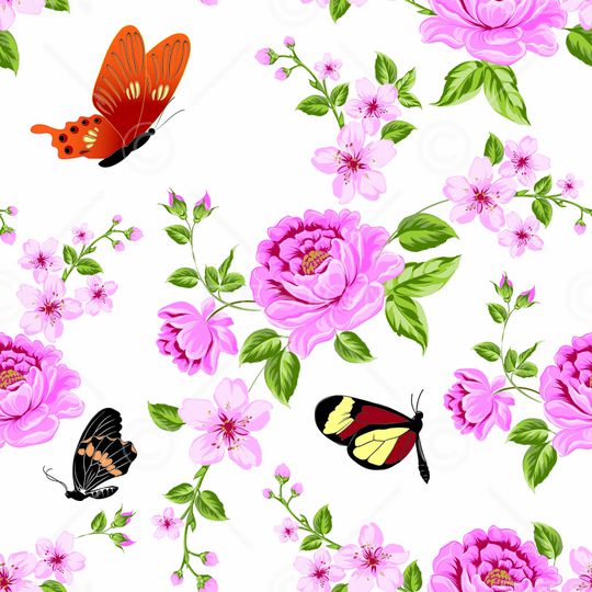 花朵、蝴蝶、印花华亿平台图片