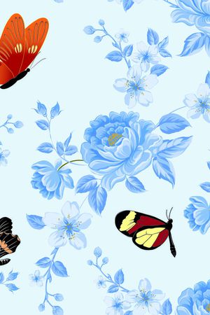 花朵、蝴蝶、印花华亿平台图片