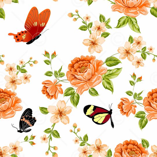 花朵、蝴蝶、印花华亿平台图片