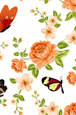 花朵、蝴蝶、印花华亿平台图片