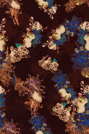 水墨花卉印花华亿平台图片