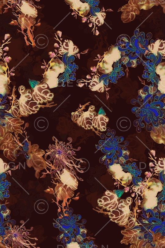 水墨花卉印花华亿平台图片