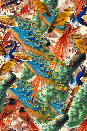 百鸟图印花华亿平台图片