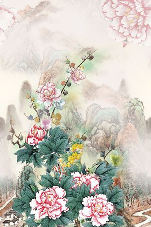 山水画印花华亿平台图片