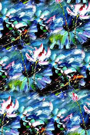 抽象手绘油画荷花数码印花印花华亿平台图片