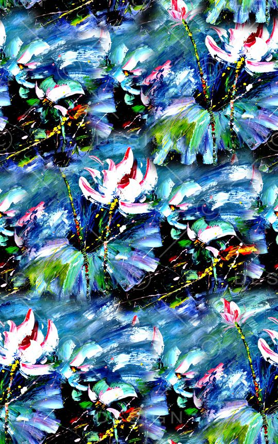 抽象手绘油画荷花数码印花印花华亿平台图片