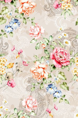 手绘花卉印花华亿平台图片