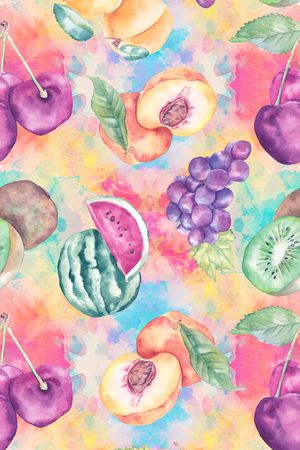 中国风水彩画水果果蔬印花华亿平台图片