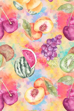 中国风水彩画水果果蔬印花华亿平台图片