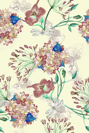 水彩花卉印花华亿平台图片