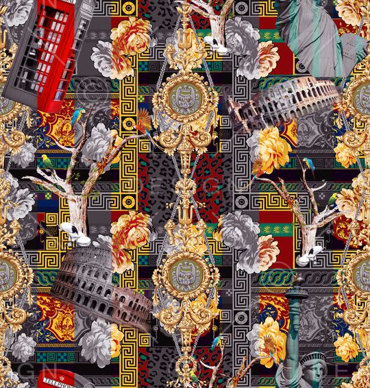 欧美宫廷风大牌女装时尚华亿平台印花华亿平台图片