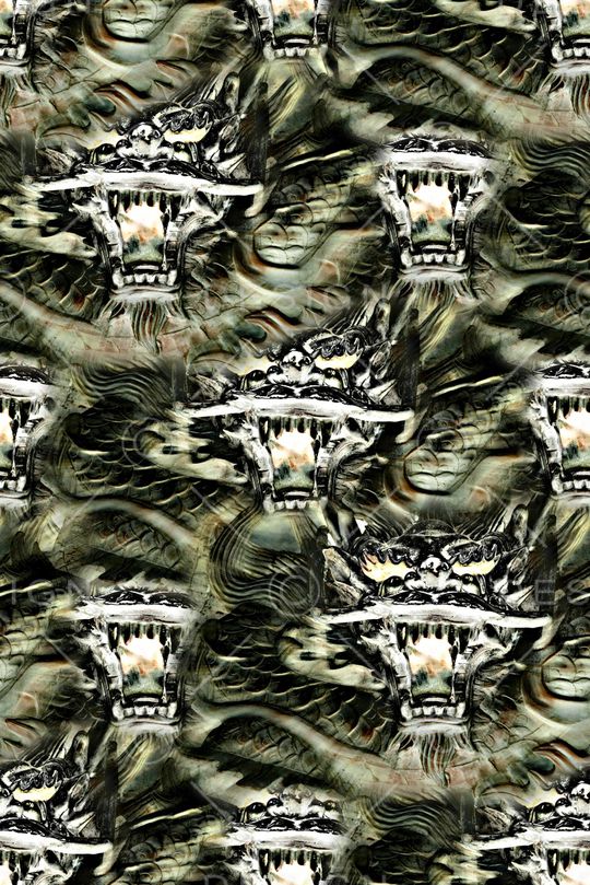 抽象纹理动物龙头数码印花印花华亿平台图片