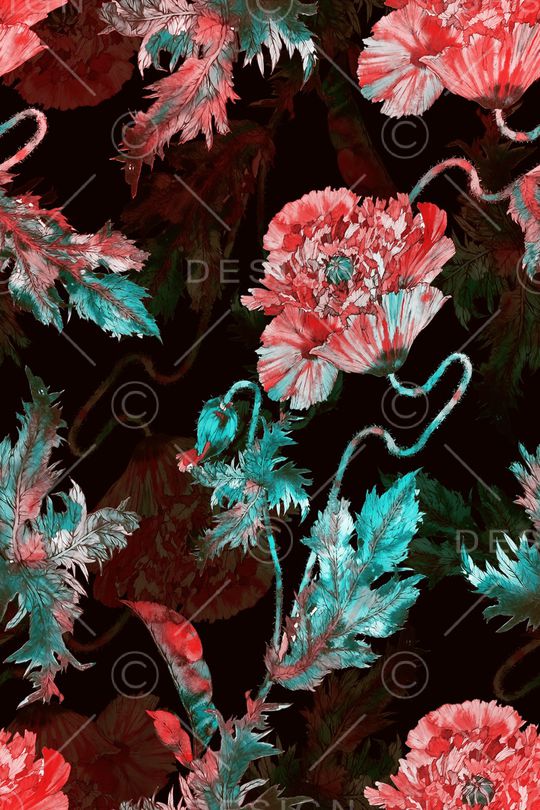 罂粟花印花华亿平台图片