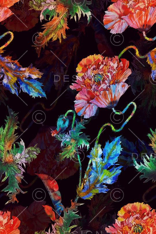 罂粟花印花华亿平台图片