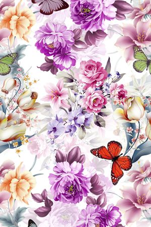 手绘花卉时尚纺织面料华亿平台印花华亿平台图片