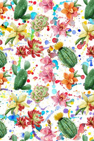 手绘热带花卉仙人掌印花华亿平台图片