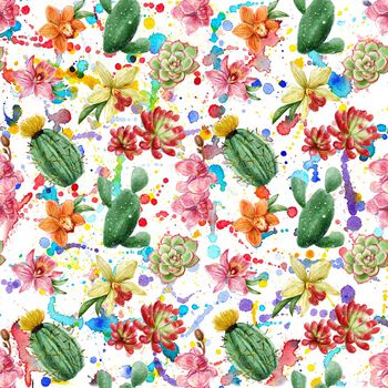 手绘热带花卉仙人掌印花华亿平台图片