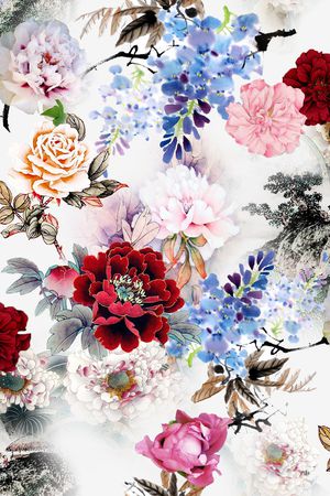 工笔枝条印花华亿平台图片