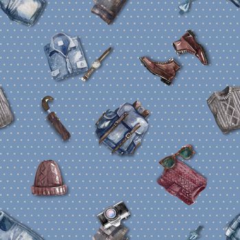 739001-波点手绘服装图案衬衫华亿平台-蓝