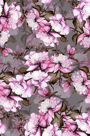 抽象手绘水彩画植物花卉数码印花印花华亿平台图片