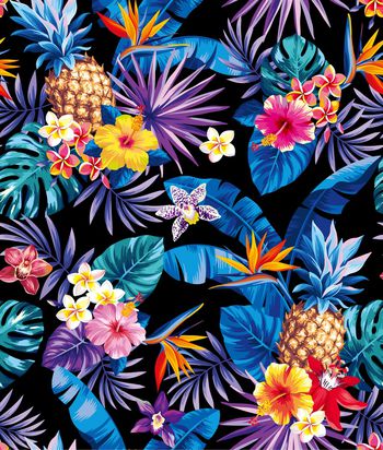 热带花卉印花华亿平台图片