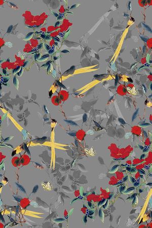 花鸟印花华亿平台图片