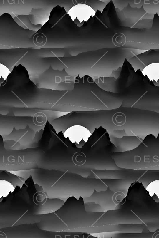 水墨山水画印花华亿平台图片