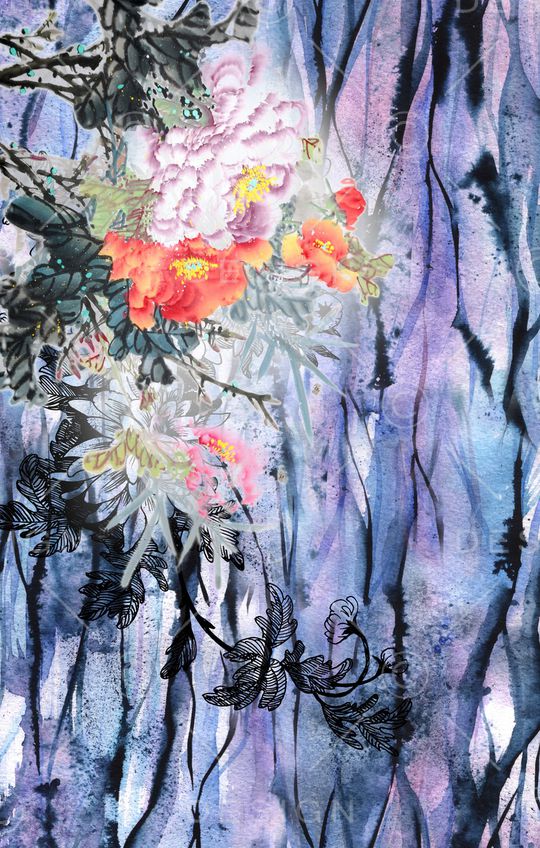 水墨印花华亿平台图片