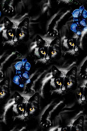 抽象手绘水彩画黑色猫咪数码印花印花华亿平台图片