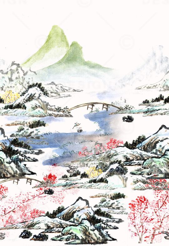 水墨印花华亿平台图片