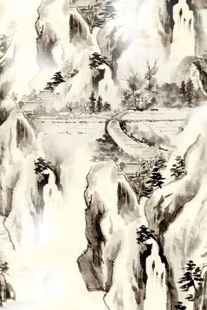 山水画印花华亿平台图片