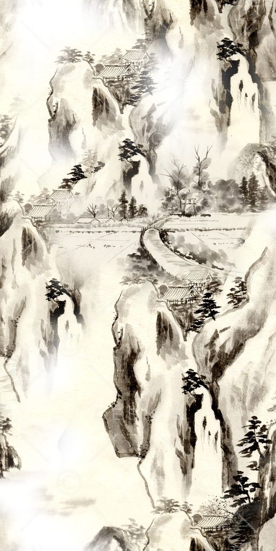 山水画印花华亿平台图片