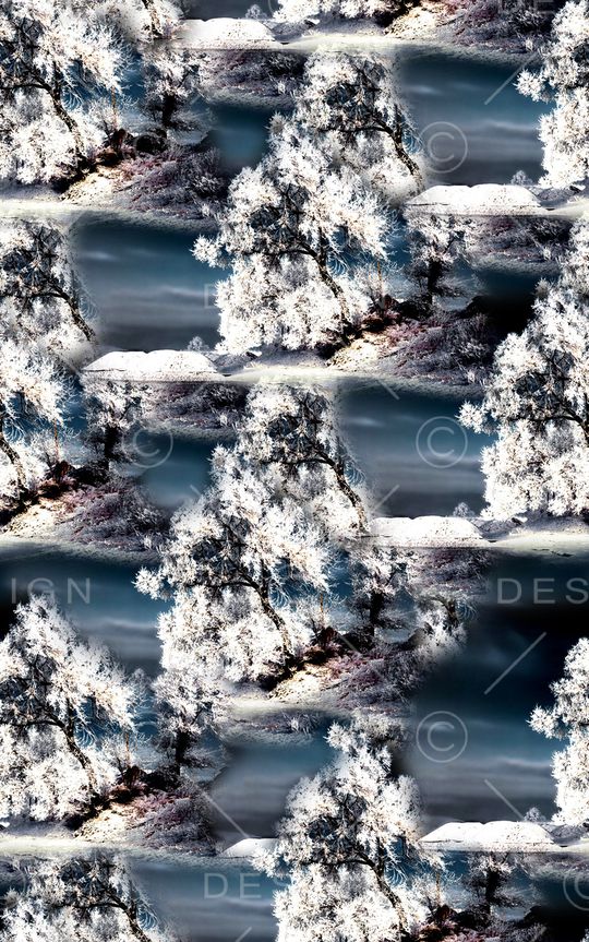 抽象手绘水彩画植物树数码印花印花华亿平台图片