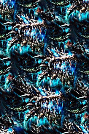 抽象手绘游戏动物龙骷髅头数码印花印花华亿平台图片