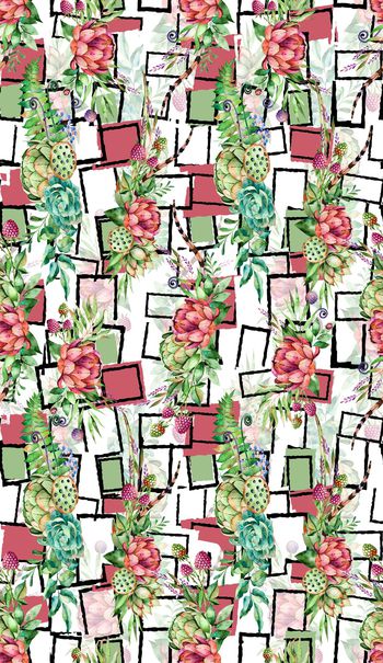 花卉植物时尚水彩插画女装印花华亿平台图片