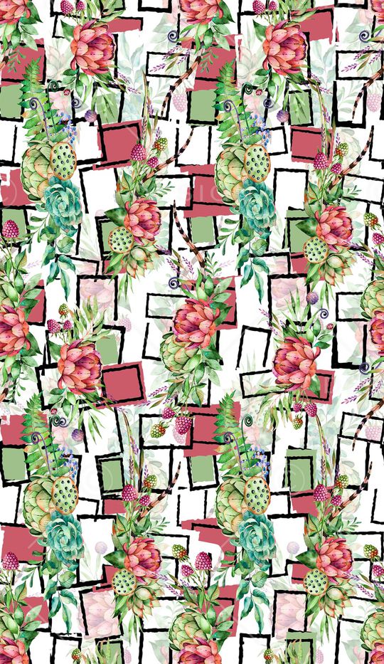 花卉植物时尚水彩插画女装印花华亿平台图片