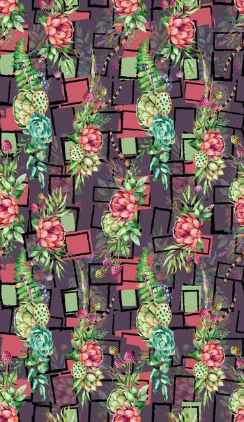 742572-花卉植物时尚水彩插画女装（紫）