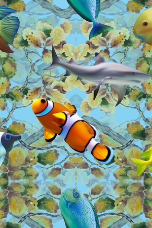 中国风国画海洋生物鱼类女装印花华亿平台图片