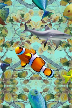 中国风国画海洋生物鱼类女装印花华亿平台图片