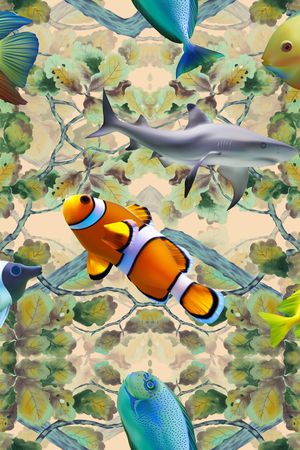 中国风国画海洋生物鱼类女装印花华亿平台图片