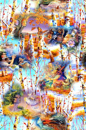 水彩树林印花华亿平台图片