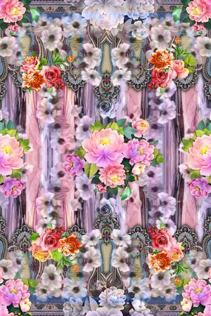 抽象花卉时尚大牌女装印花华亿平台图片