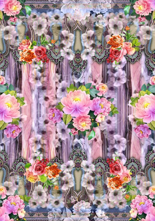 抽象花卉时尚大牌女装印花华亿平台图片