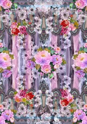 抽象花卉时尚大牌女装印花华亿平台图片