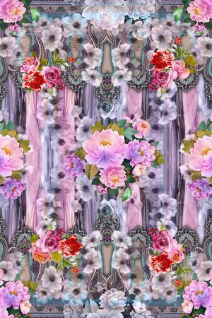 抽象花卉时尚大牌女装印花华亿平台图片