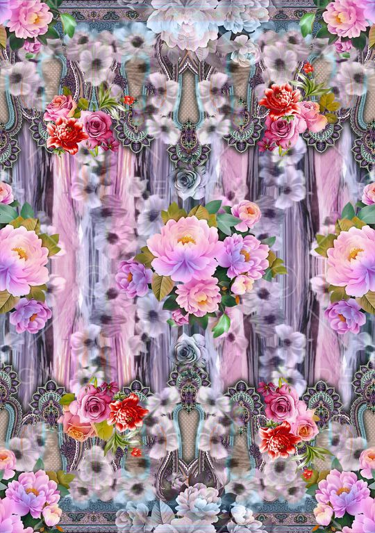 抽象花卉时尚大牌女装印花华亿平台图片